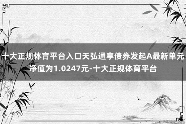 十大正规体育平台入口天弘通享债券发起A最新单元净值为1.0247元-十大正规体育平台