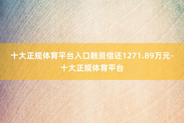 十大正规体育平台入口融资偿还1271.89万元-十大正规体育平台